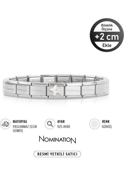 Italy Composable 925 Ayar Gümüş Beyaz Yıldız ve Çelik Bileklik Silver