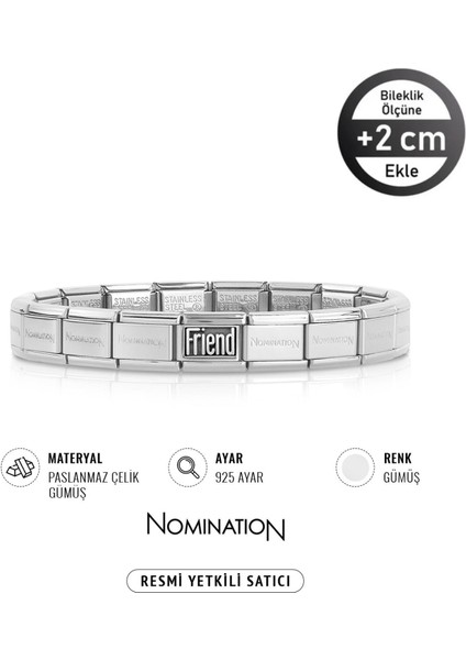 Italy Composable 925 Ayar Gümüş Kare Friend ve Çelik Bileklik Silver