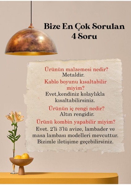 Bakır Rengi Lamda Tekli Avize Sarkıt Lamba Retro Otel Fırın Restoran Yemek Odası Masaüstü
