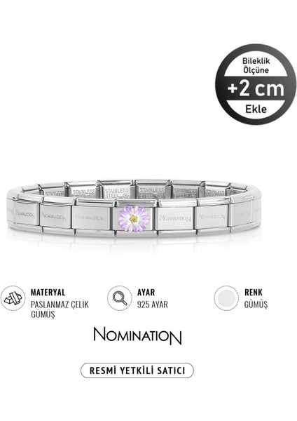 Italy Composable 925 Ayar Gümüş Lila Beyaz Çiçek ve Çelik Bileklik Silver