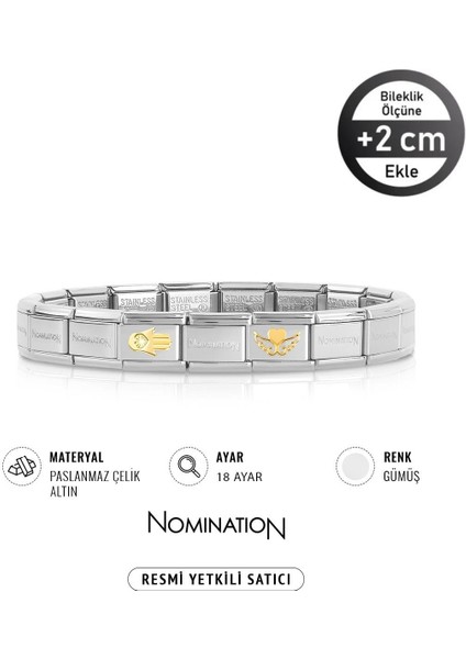 Italy Composable 18K Altın Fatımanın Eli & 18K Altın Kanatlı Kalp Paslanmaz Çelik Silver Silver