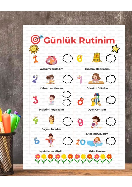 Günlük Rutin Sorumluluk Kazanım Tablosu Kız Çocuk 1 Adet Pcv Kaplı Silinebilir
