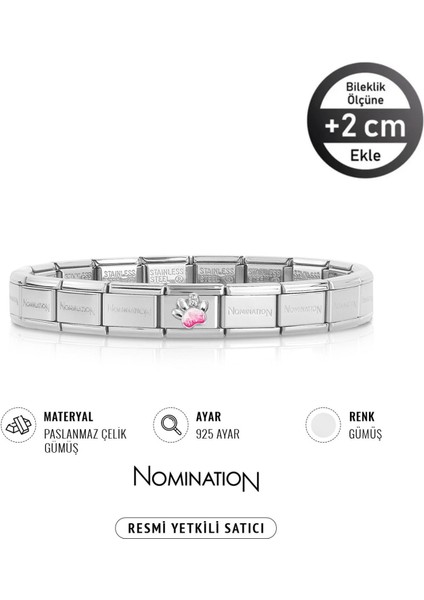 Italy Composable 925 Ayar Gümüş Zirkon Taşlı Pembe Pati ve Çelik Bileklik Silver