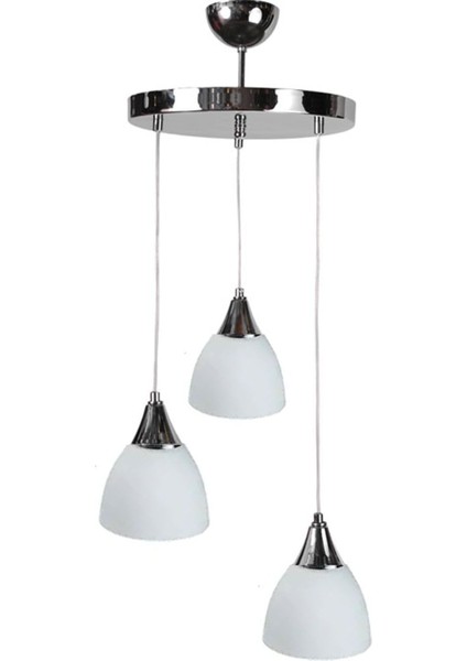 Begüm Modern Krom Renk Beyaz Camlı Salon - Mutfak - Yatak Odası 3 Lü Avize