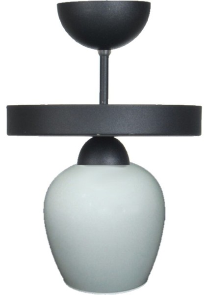 Amanda Modern Plofonyer Siyah Renk Beyaz Camlı Salon - Mutfak Tekli Avize