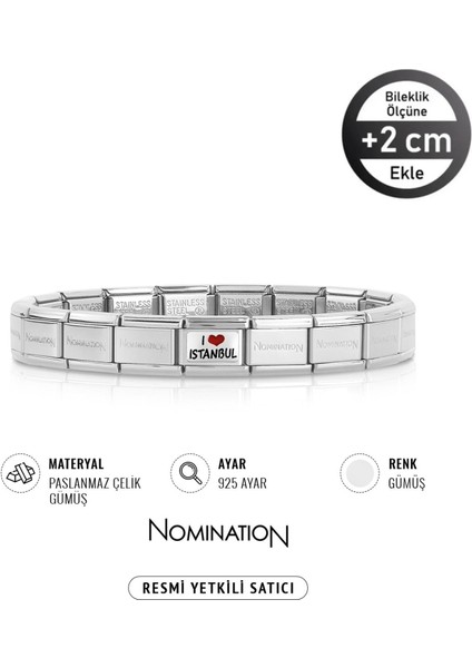 Italy Composable 925 Ayar Gümüş I Love Istanbul ve Çelik Bileklik Silver