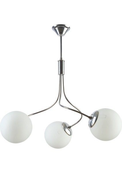 Napoli Modern Krom Renk Kapalı Beyaz Camlı Salon - Mutfak - Yatak Odası 3 Lü Avize