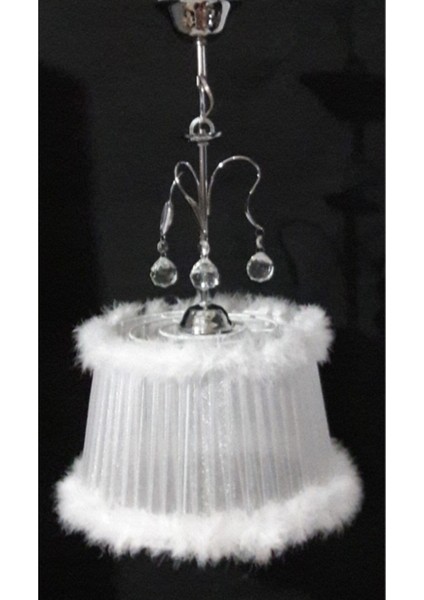 Beyaz Tüylü Taşlı Yatak Odası Kız Çocuk Odası Avize