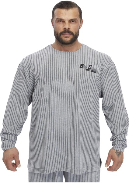 Erkek Oversize Çizgili Sweatshirt Big Sam 4740