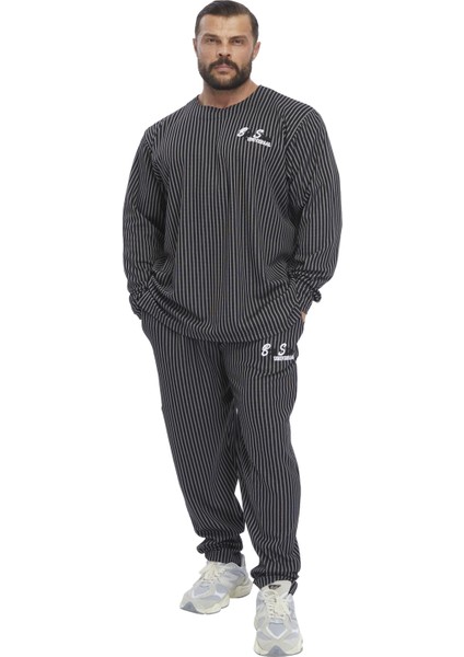 Erkek Oversize Çizgili Sweatshirt Big Sam 4740