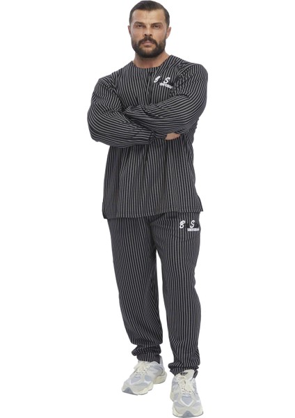 Erkek Oversize Çizgili Sweatshirt Big Sam 4740