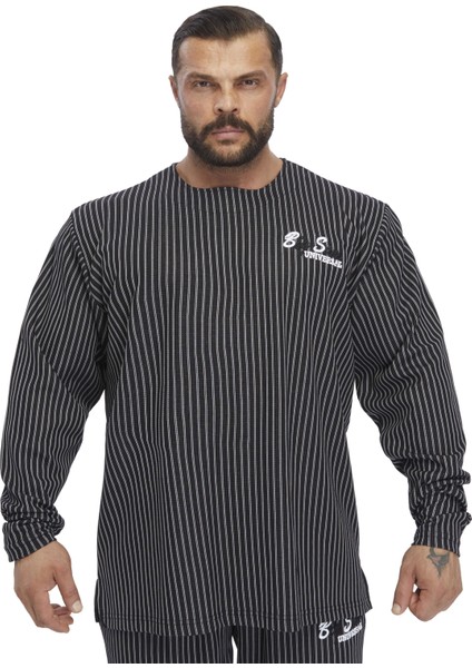 Erkek Oversize Çizgili Sweatshirt Big Sam 4740