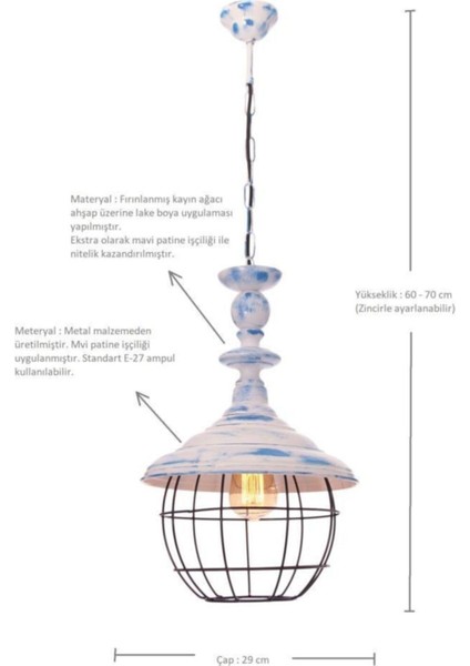 Dayton Mavi Patinalı Sarkıt Avize fiyatları
