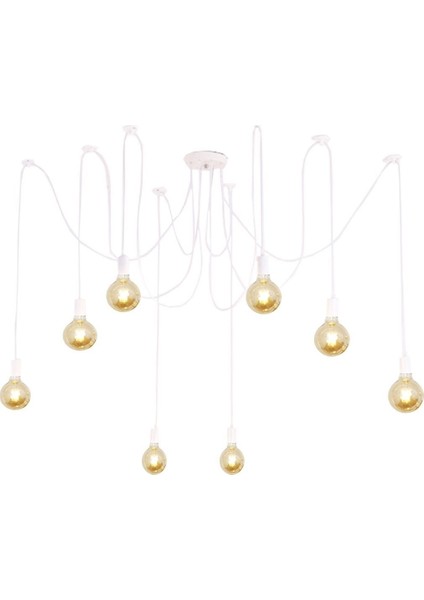 Kablolu Örümcek 8 Li Beyaz Tavana Monte Sarkıt Avize