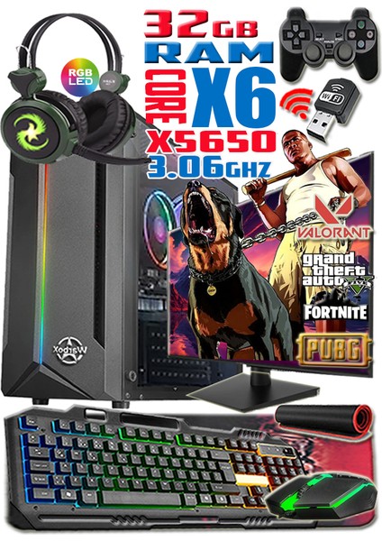 Gopo Eko Xeon X5650 32GB Ram 256GBSSD 250GBHDD R7 240-4GB E.kartı 20" Full Hd Monitör