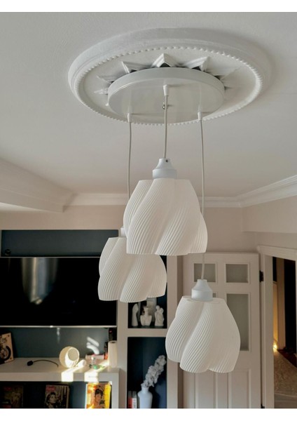 Luminaura 3'lü Beyaz Sarkıt Avize - 3 Başlıklı Avize Modern Bohem E27 Yatak Odası Salon Yemek Odası