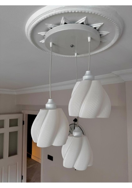 Luminaura 3'lü Beyaz Sarkıt Avize - 3 Başlıklı Avize Modern Bohem E27 Yatak Odası Salon Yemek Odası fırsatları