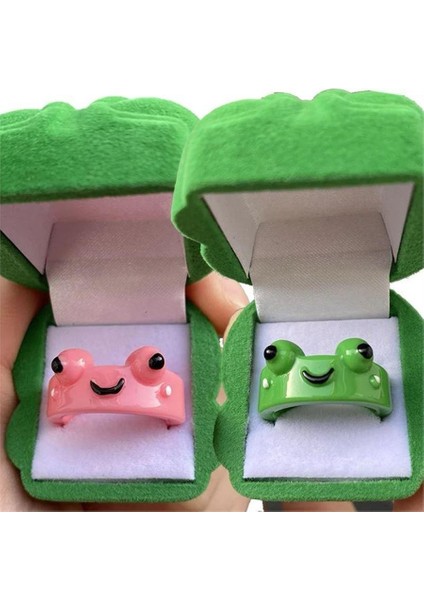 Pembe ve Yeşil Laughing Frog Çift Yüzük