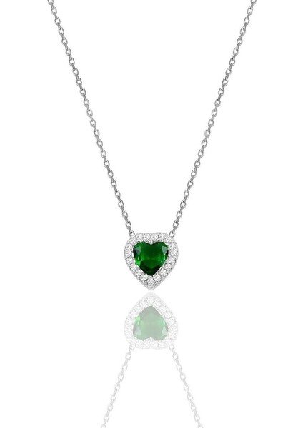 14 K White Gold Kaplama 925 Ayar Gümüş Zümrüt Kalp Kolye