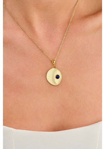 14 K Gold Kaplama 925 Ayar Gümüş Doğaltaş Lapis Kolye