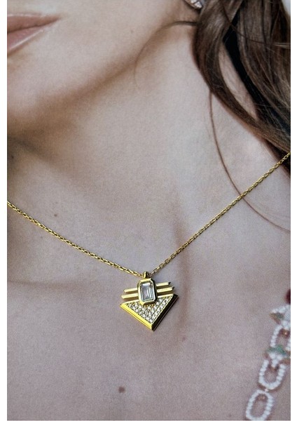 14 K Gold Kaplama 925 Ayar Gümüş Sıvama Kafes Beyaz Baget Kolye
