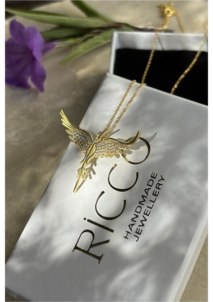 Ricco Jewellery 14 K Gold Kaplama 925 Ayar Gümüş Anka Kuşu Zirkon Kolye