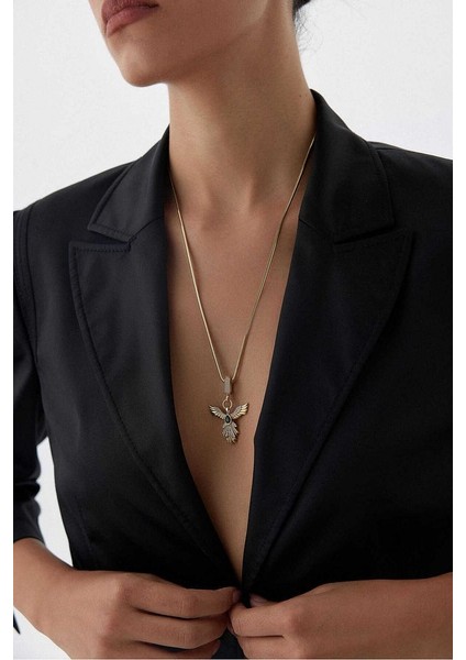 14 K Gold Kaplama 925 Ayar Gümüş Zümrüdü Anka Kuşu Kolye