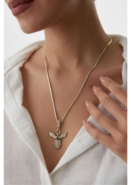 14 K Gold Kaplama 925 Ayar Gümüş Zümrüdü Anka Kuşu Kolye modelleri