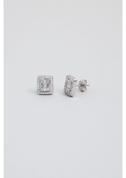 Baget Kesim 18 Ayar Beyaz Altın Kaplama Gümüş Küpe