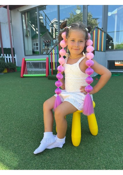 Lol Modeli Pembe Mor Ombreli Doğum Günü Bubble Hair Braids Saç Örgüleri
