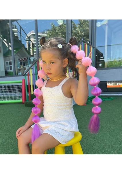Lol Modeli Pembe Mor Ombreli Doğum Günü Bubble Hair Braids Saç Örgüleri