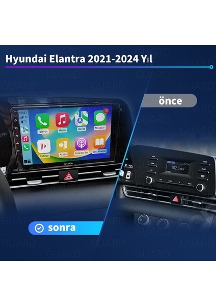Hyundai Elantra 2021-2024 Android Kablosuz Carplay Navigasyon Multimedya 9 Inch Ekran 4G Ram + 32GB Hafıza Çerçeveli ve arka görüş kameralı