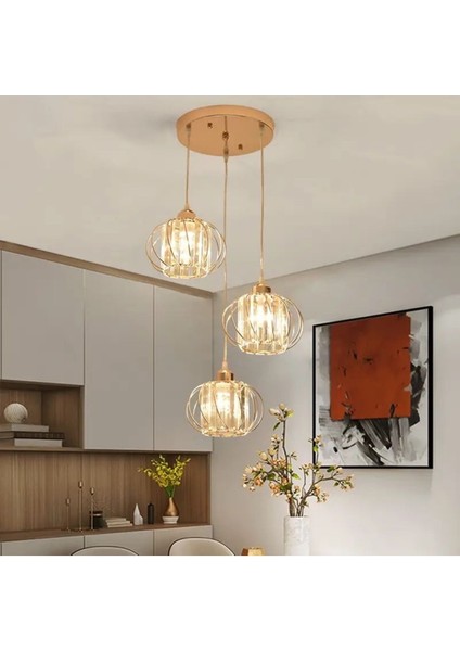 Lü x Kristal Modern 3 Lü Gold Sarkıt Avize