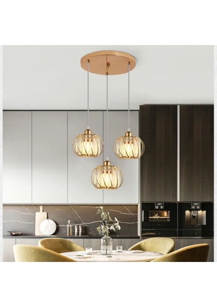 Lü x Kristal Modern 3 Lü Gold Sarkıt Avize modelleri