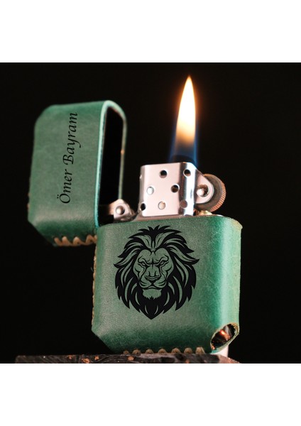 İsme Özel Benzinli Çakmak Hakiki Deri El Yapımı Zippo Tarzı Çakmak Kişiye Özel Çakmak Deri Kaplama Benzinli Erkek Çakmak Hediyelik Çakmak Doğum Günü Yıl Dönümü Hediyesi Yeşil Çakmak