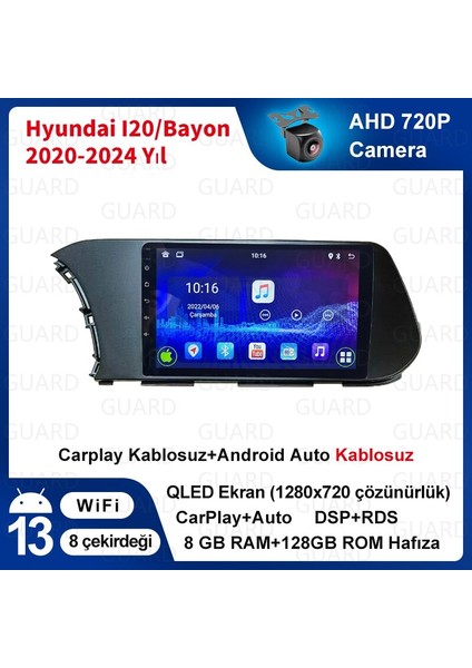 Hyundai I20 / Bayon (2020-2024 Yıl) Multimedya Android Sürüm 13 Kablosuz Carplay Navigasyon 10 Inç Ekran 8G Ram 128GB