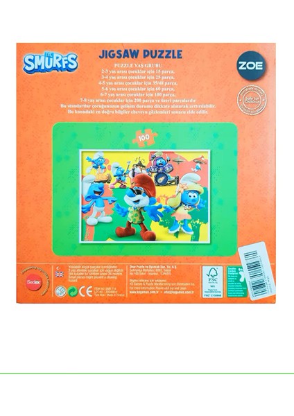 The Smurfs Şirinler 100 Parça Puzzle Zoe