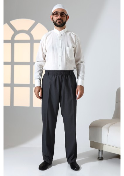 Erkek Rahat Kesim Beli Lastikli Cepli Hac ve Umre Kumaş Şalvar Pantolon - Füme (Isr) fiyatları