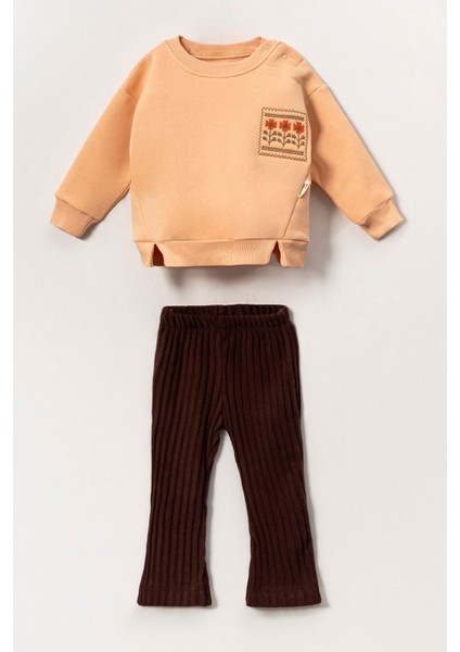(6-18 Ay) Kanaviçe Işleme 3 Ip Şardonlu Kız bebek takım - Somon