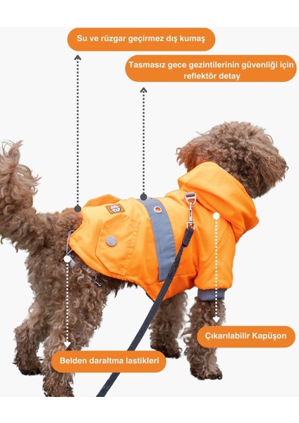 Turuncu Köpek Yağmurluğu, Reflektörlü Su Geçirmez Yağmurluk, Köpek Kıyafeti Köpek Yağmurluk