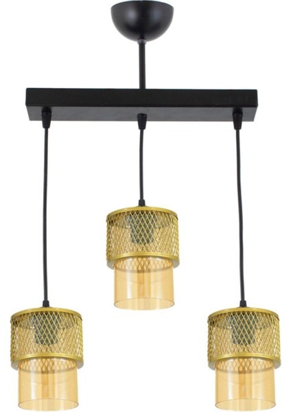 Üçlü Bal Cam Kafes Model Modern Sarkıt Avize