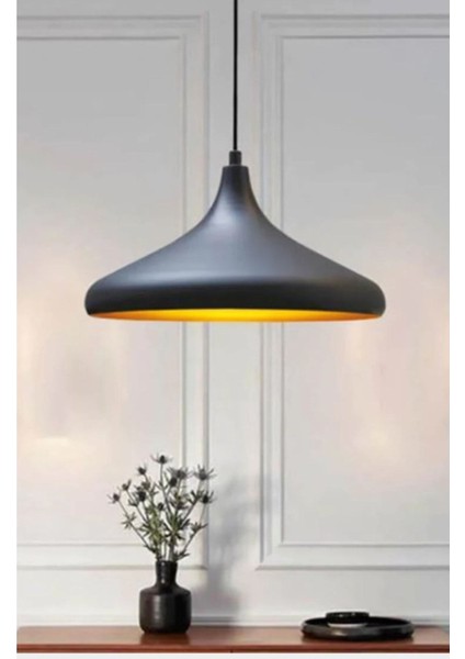 Modern Siyah Içi Gold Oda,mutfak,cafeler Için Tekli Metal Sarkıt Avize ÇAP:35 cm