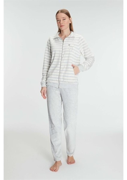 Pamuklu Uzun Kollu Fermuarlı Sweatshirt ve Pantolon Takım Pijama Takımı