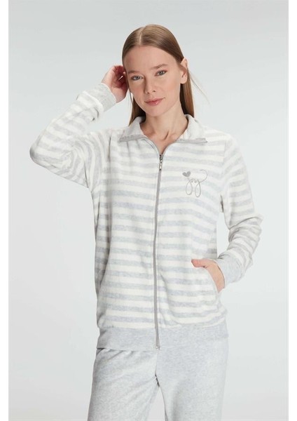 Pamuklu Uzun Kollu Fermuarlı Sweatshirt ve Pantolon Takım Pijama Takımı