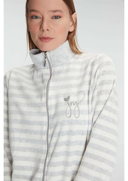 Pamuklu Uzun Kollu Fermuarlı Sweatshirt ve Pantolon Takım Pijama Takımı