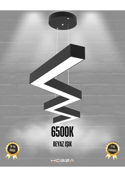 Zigzag (Siyah Kasa, Beyaz Işık) Ledli Modern Sarkıt LED Avize Salon Mutfak Oturma Odası Yatak Odası Antre Hol LED