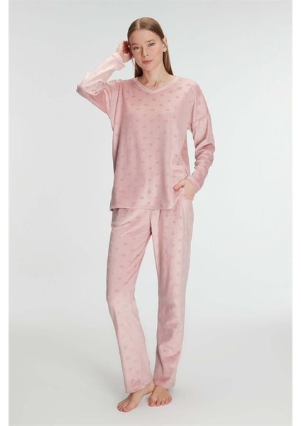 Uzun Kol V Yaka Sweatshirt ve Pantolon Takım Pijama Takımı
