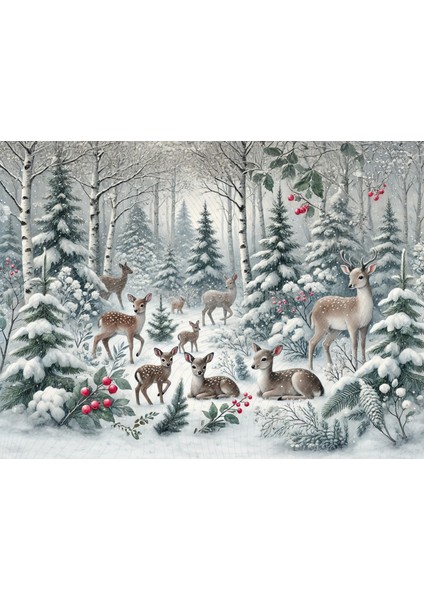 Kış Ormanında Geyik Masalı Arka Plan 200 x 150 cm Stüdyo Fonu