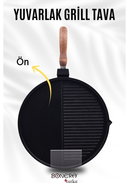 Çok Amaçlı 32cm Döküm Grill Tava