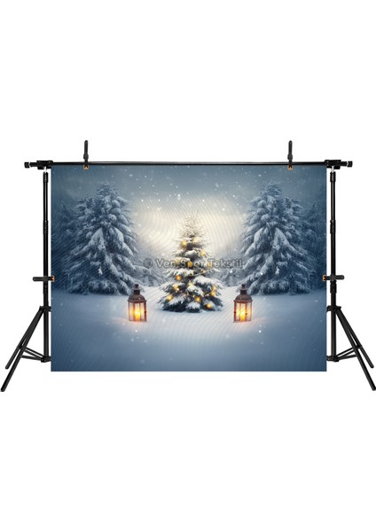 Büyüleyici Işıklarla Süslenmiş Kış Ormanı Çam Ağacı Stüdyo Fonu 200X150CM